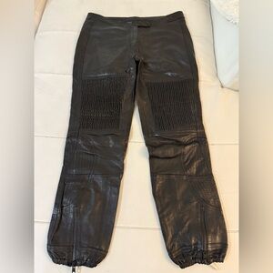HM Black Genuine Leather Biker Moto Pants with Ribbed Detailing jogger style S